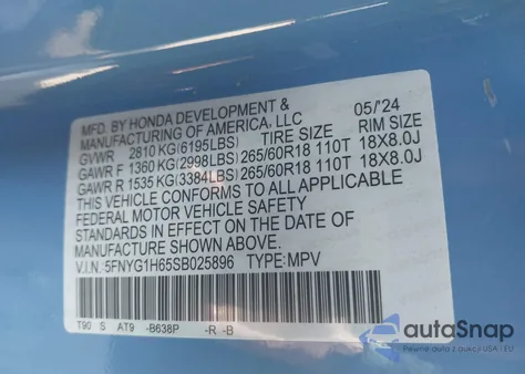 2025 Honda Pilot Trailsport z USA, uszkodzony, nr VIN 5FNYG1H65SB025896